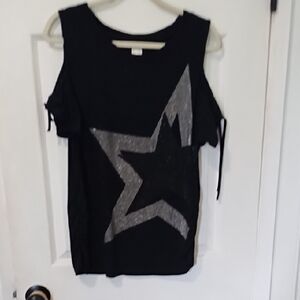 Venus Cold Shoulder Black Top with Silver Star Design